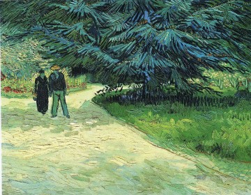  blue Oil Painting - Public Garden with Couple and Blue Fir Tree Vincent van Gogh